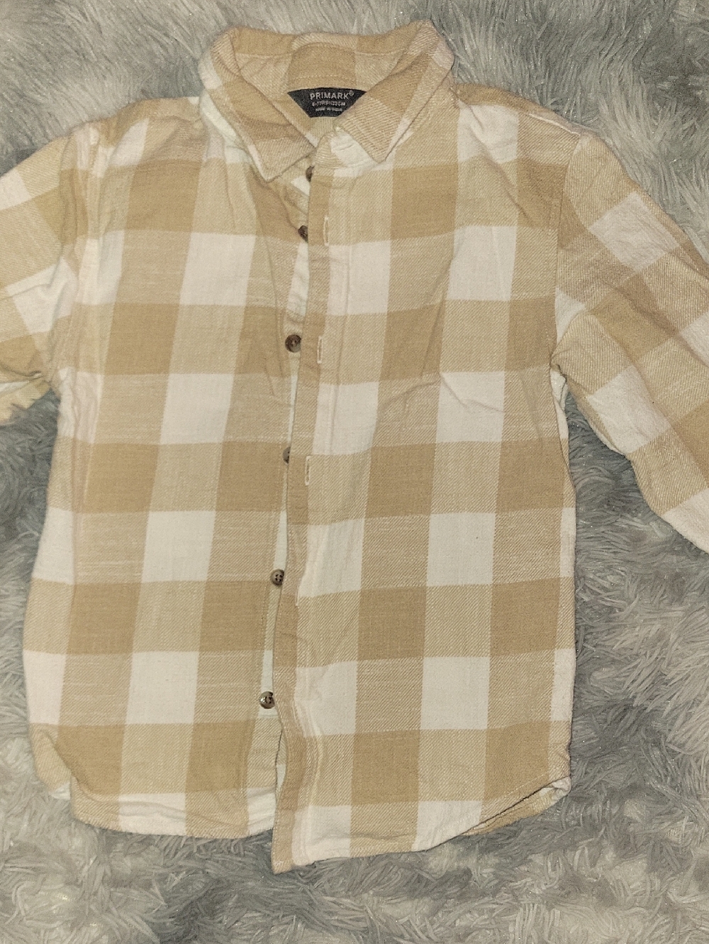 Primark Beige and White Plaid Button-Down Shirt